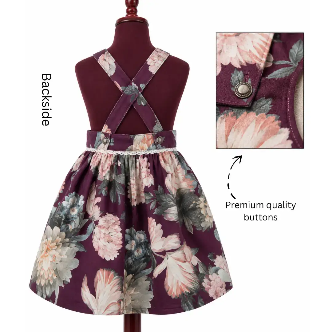 Girls Floral Pinafore Dress with White Ruffle Sleeve Top