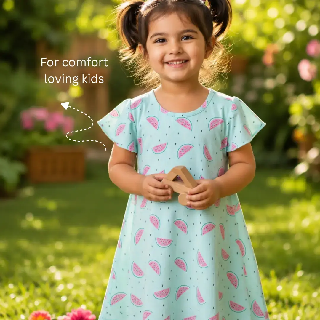 Girls Watermelon Print Cotton Dress