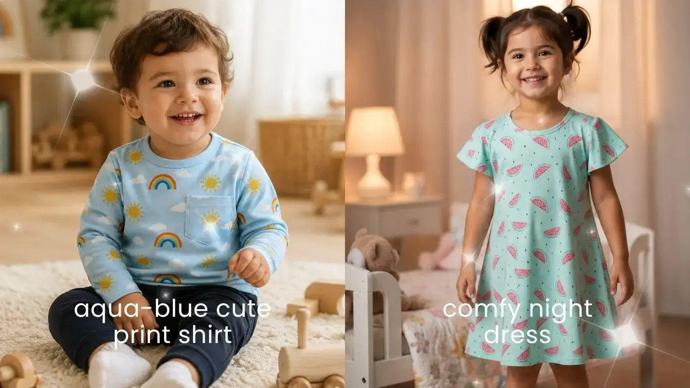 products image for kidocom. girl and a toddler boy wearing kidocom's outfit